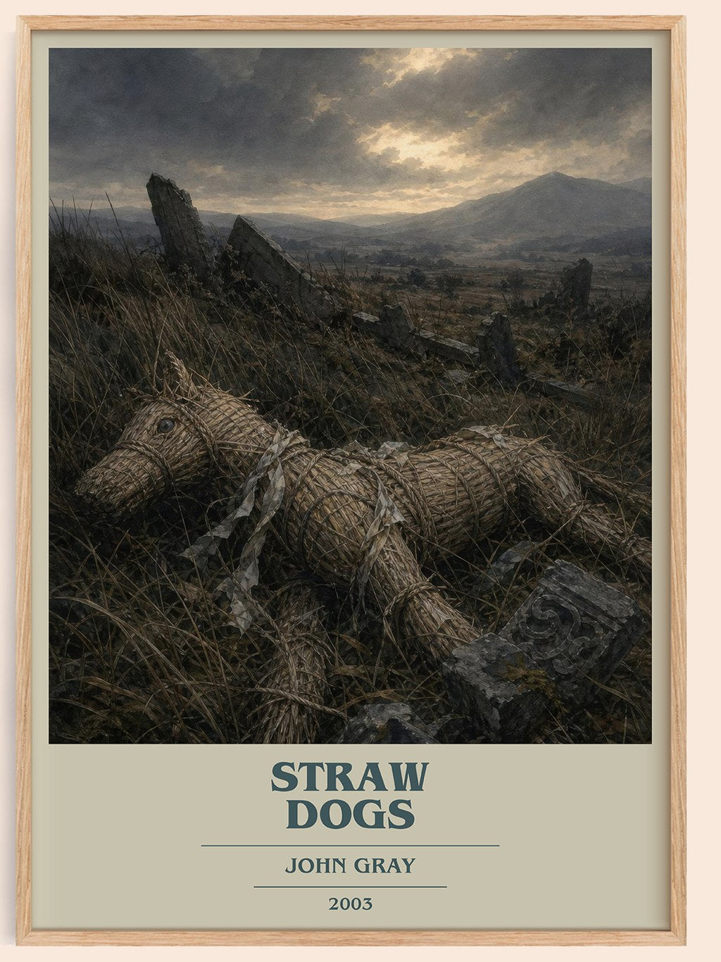 Straw Dogs book cover book poster by John Gray – framed literary art print