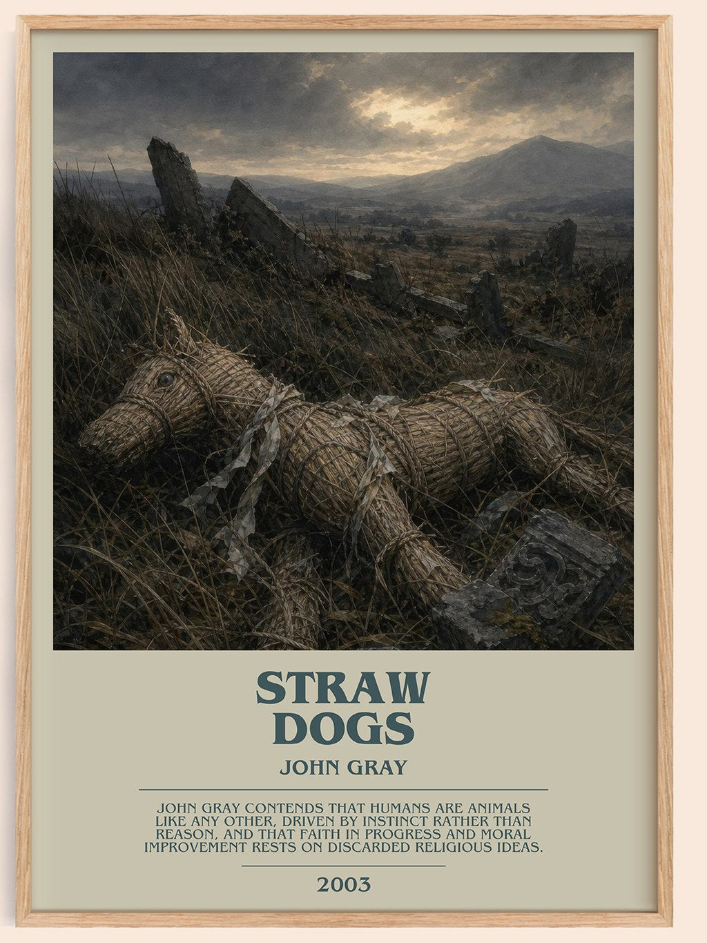 Straw Dogs bookish book poster by John Gray – framed literary art print