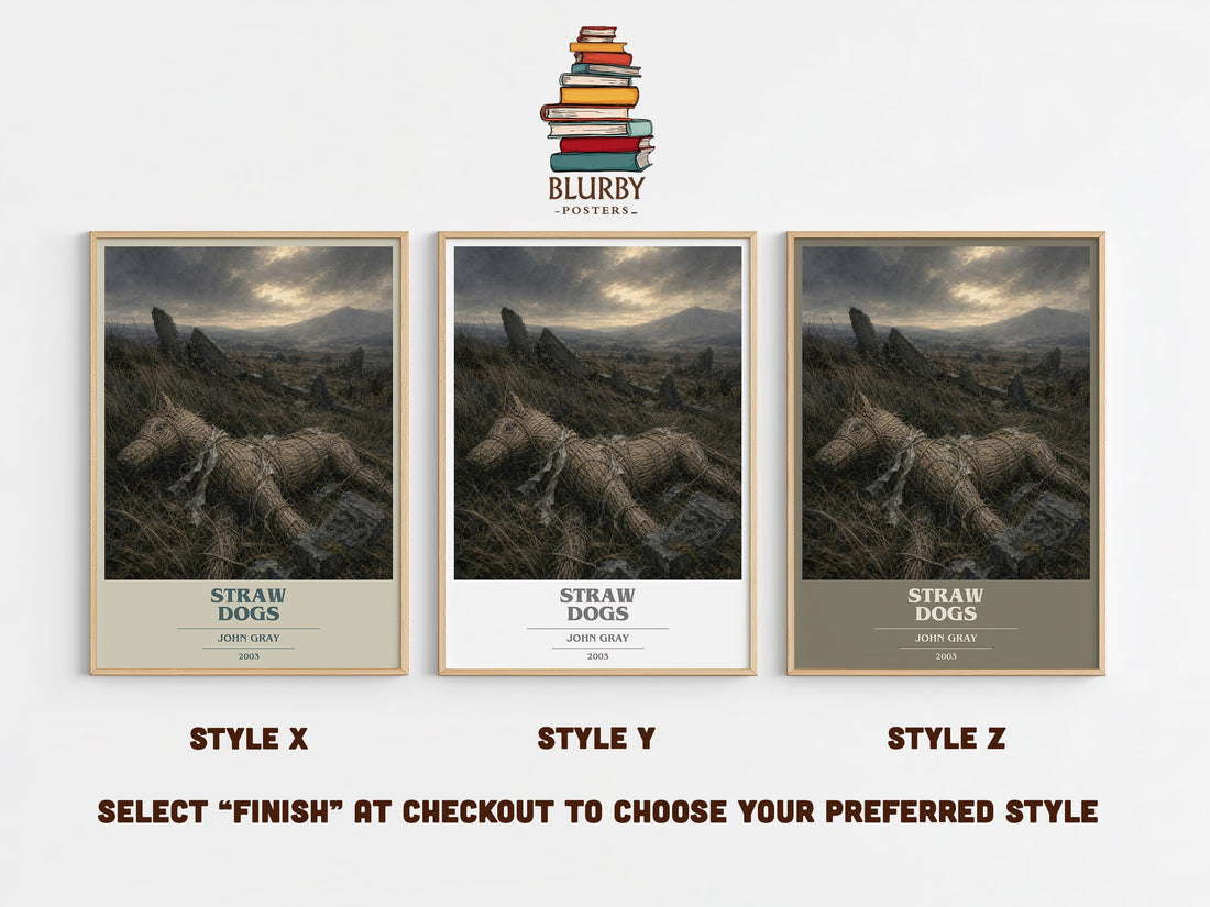 Straw Dogs book cover print in frame leaning in hallway – philosophy wall art (mockup)
