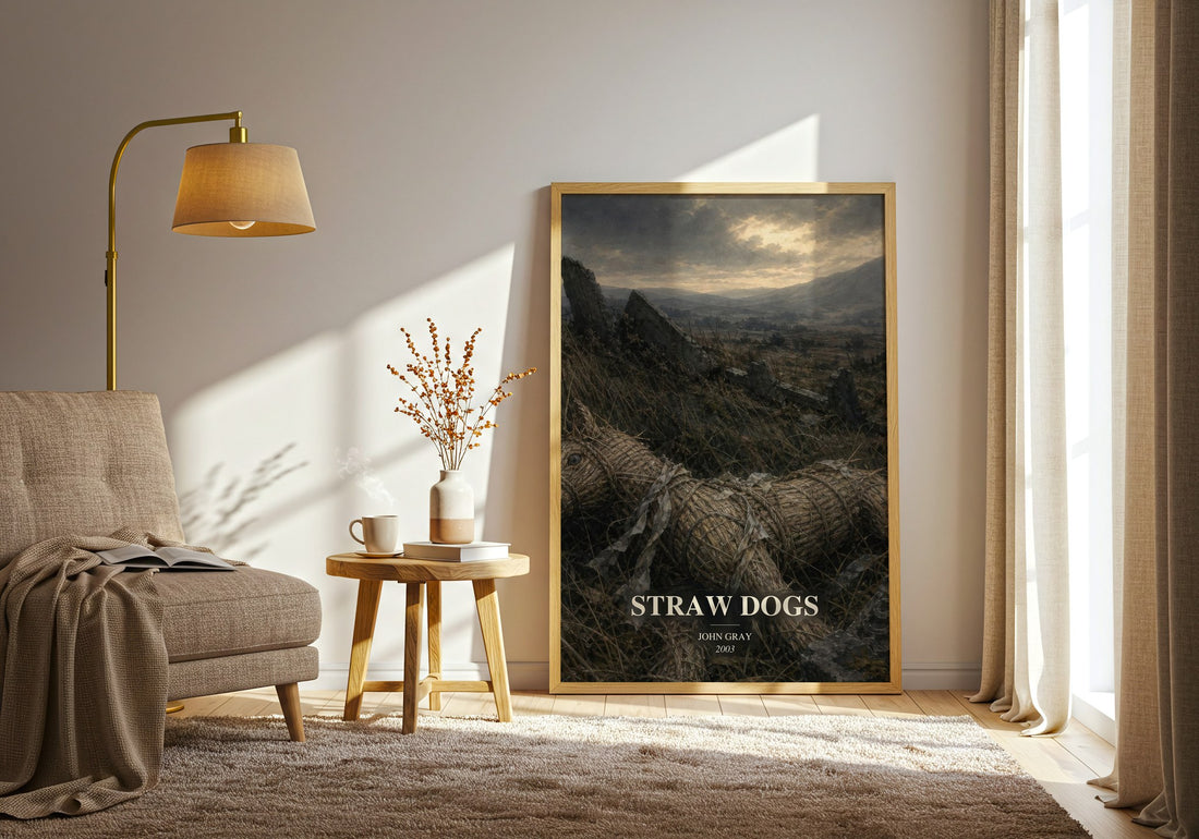 Straw Dogs watercolour print in frame leaning in hallway – philosophy wall art