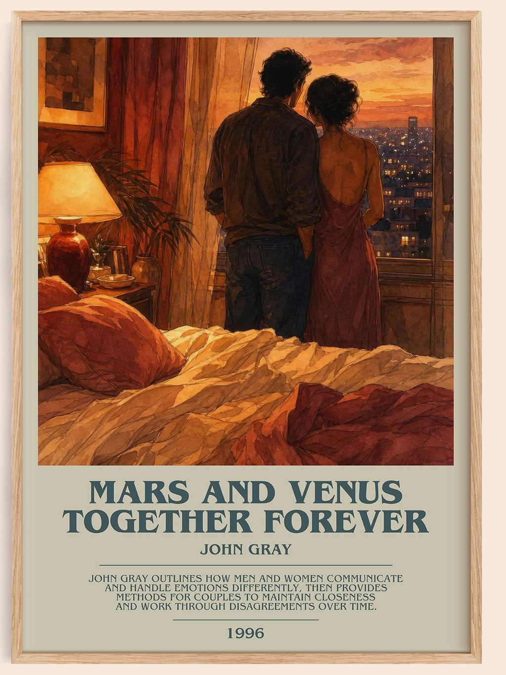 Mars and Venus Together Forever bookish book poster by John Gray – framed literary art print