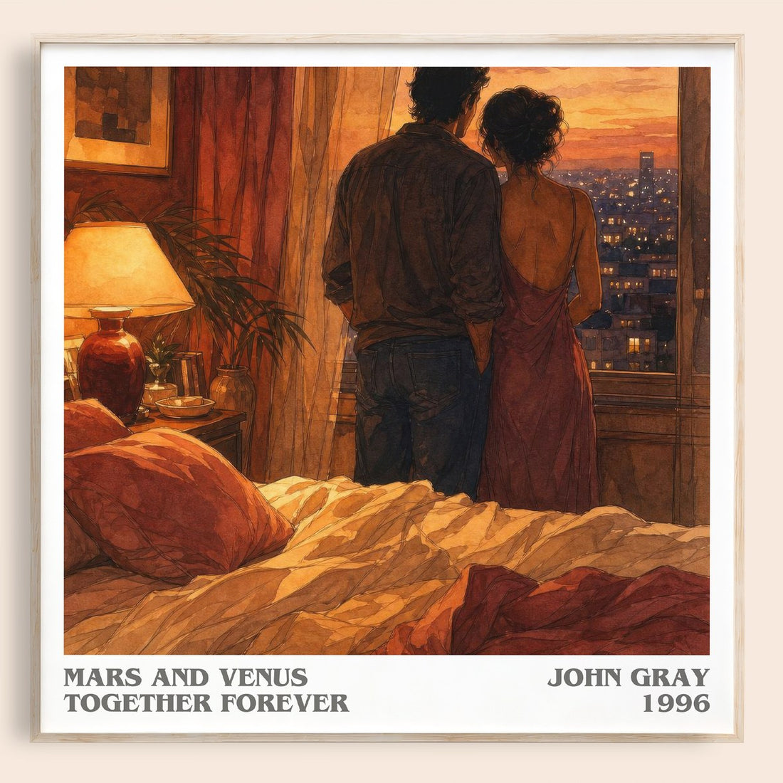 Mars and Venus Together Forever literary book poster by John Gray – framed literary art print