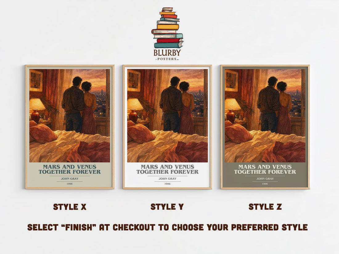 Mars and Venus Together Forever book cover print in frame leaning in hallway – non fiction wall art (mockup)
