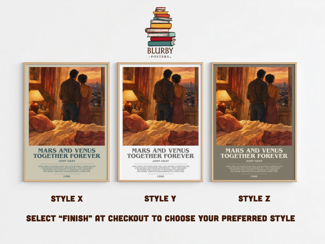 Mars and Venus Together Forever bookish print in frame leaning in hallway – non fiction wall art (mockup)