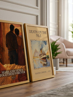Mars and Venus Together Forever watercolour print framed by window – literary home decor