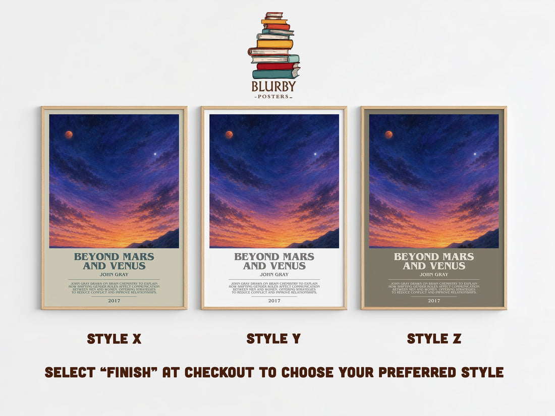 Beyond Mars and Venus bookish print in frame leaning in hallway – non fiction wall art (mockup)