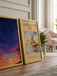 Beyond Mars and Venus watercolour print framed by window – literary home decor