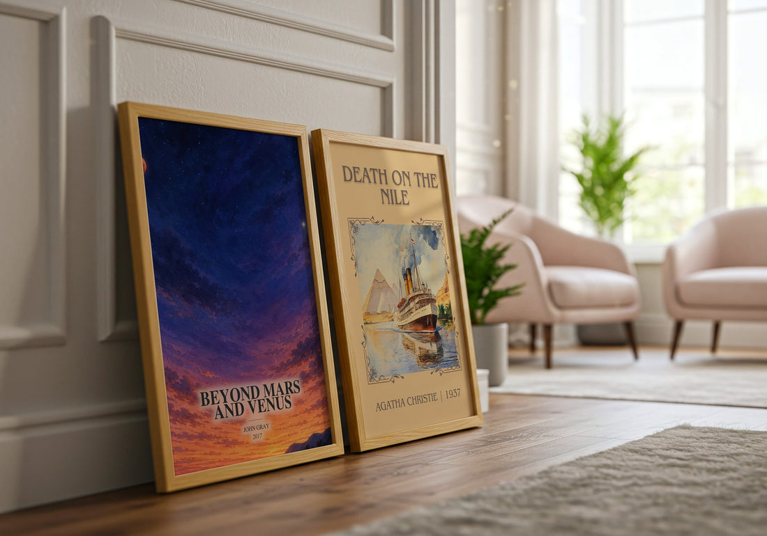 Beyond Mars and Venus watercolour print framed by window – literary home decor