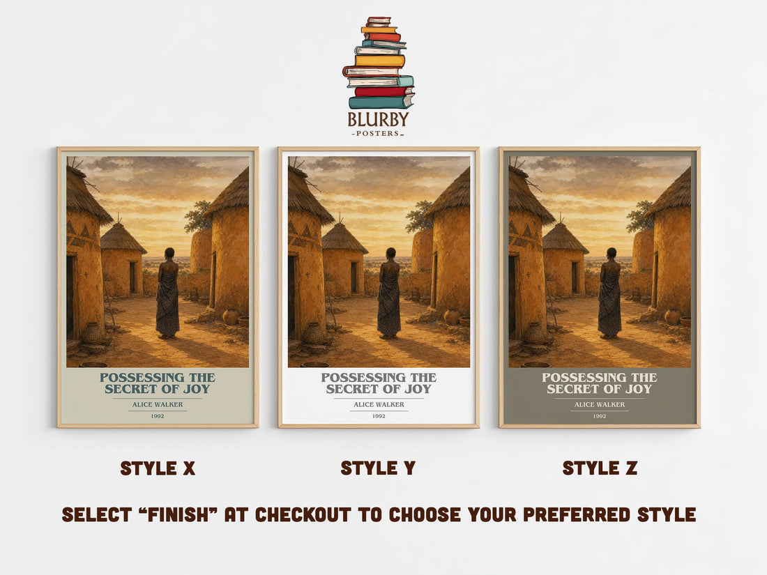 Possessing the Secret of Joy book cover print in frame leaning in hallway – contemporary fiction wall art (mockup)