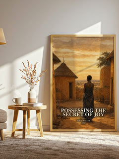Possessing the Secret of Joy watercolour print in frame leaning in hallway – contemporary fiction wall art