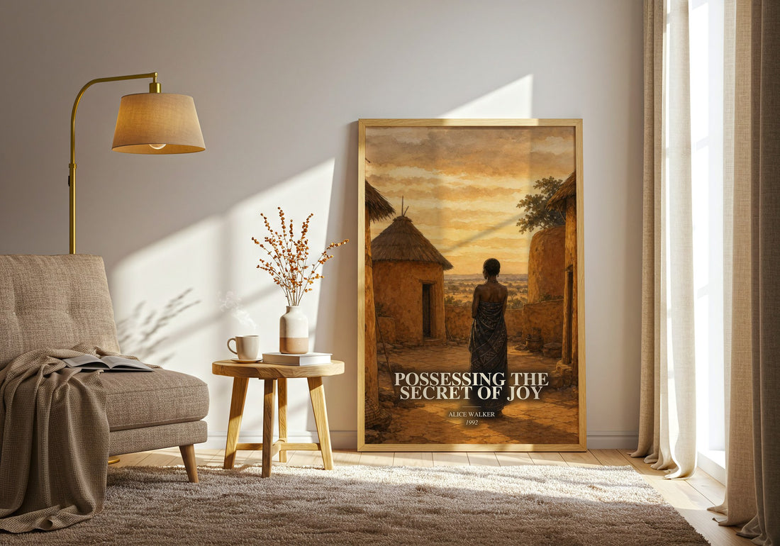 Possessing the Secret of Joy watercolour print in frame leaning in hallway – contemporary fiction wall art