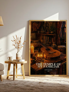 The Temple of My Familiar watercolour print in frame leaning in hallway – literary fiction wall art