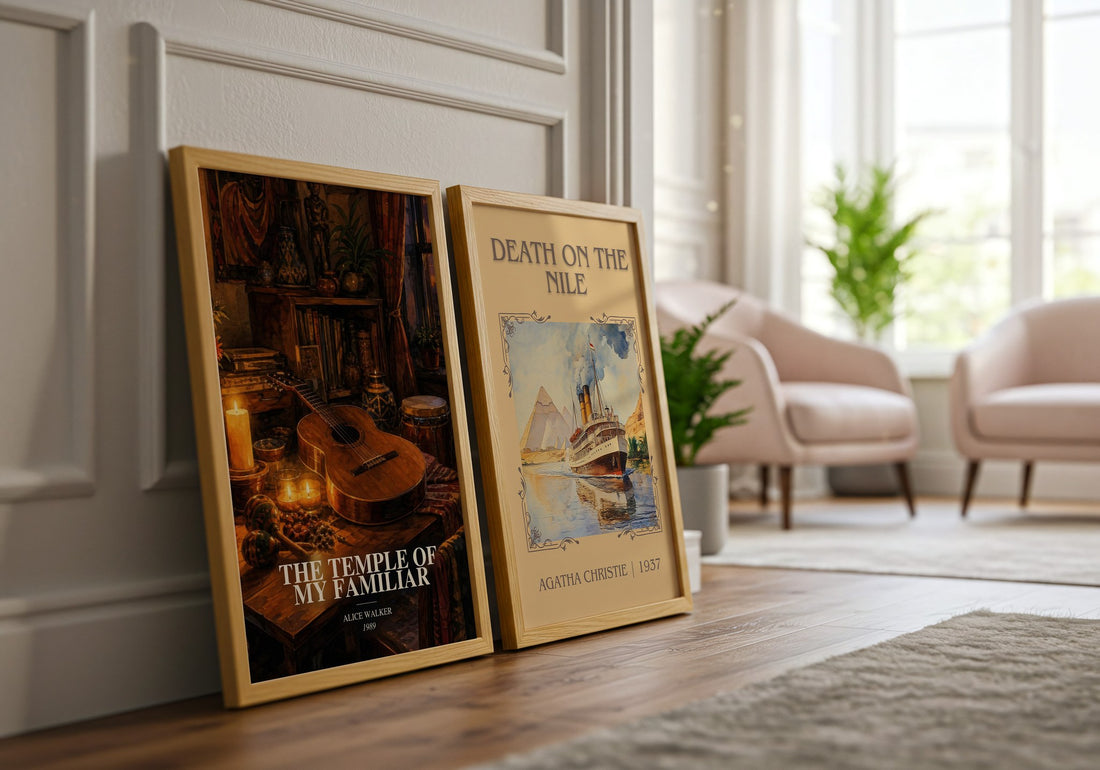 The Temple of My Familiar watercolour print framed by window – literary home decor