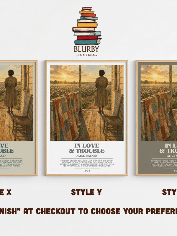 In love & trouble bookish print in frame leaning in hallway – literary fiction wall art