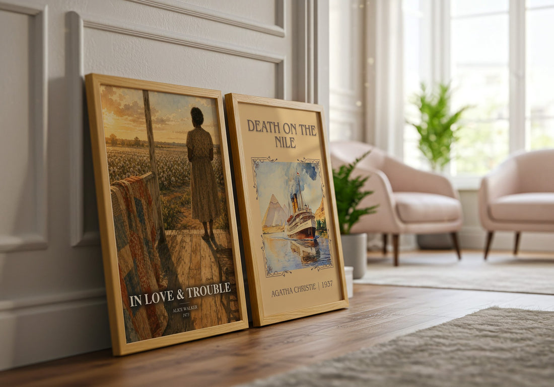 In love & trouble watercolour print framed by window – literary home decor