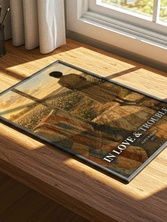 In love & trouble watercolour book poster framed on wall – literary fiction wall art