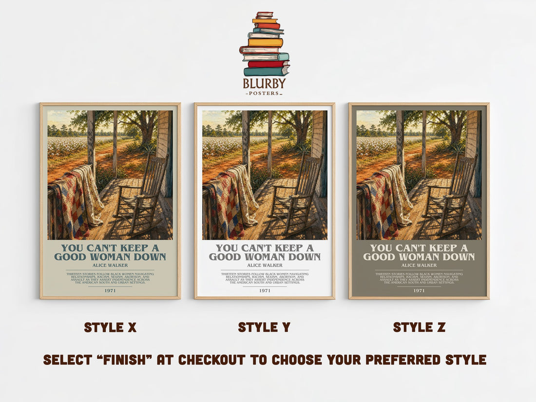 You Can't Keep a Good Woman Down bookish print in frame leaning in hallway – literary fiction wall art (mockup)