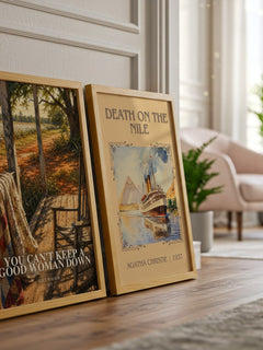 You Can't Keep a Good Woman Down watercolour print framed by window – literary home decor