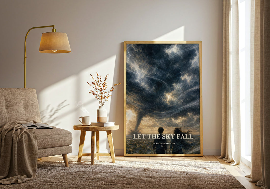 Let the Sky Fall watercolour print in frame leaning in hallway – young adult wall art
