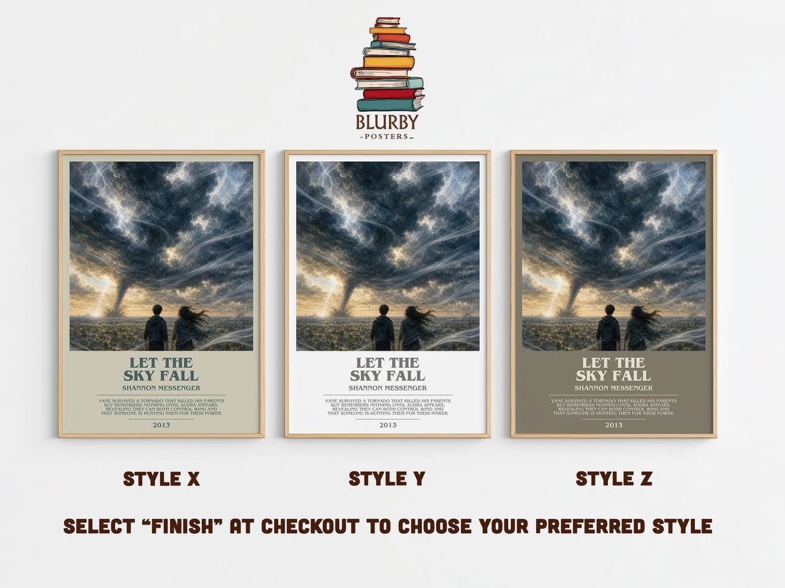 Let the Sky Fall bookish print in frame leaning in hallway – young adult wall art (mockup)