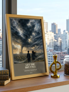 Let the Sky Fall book cover print framed by window – literary home decor