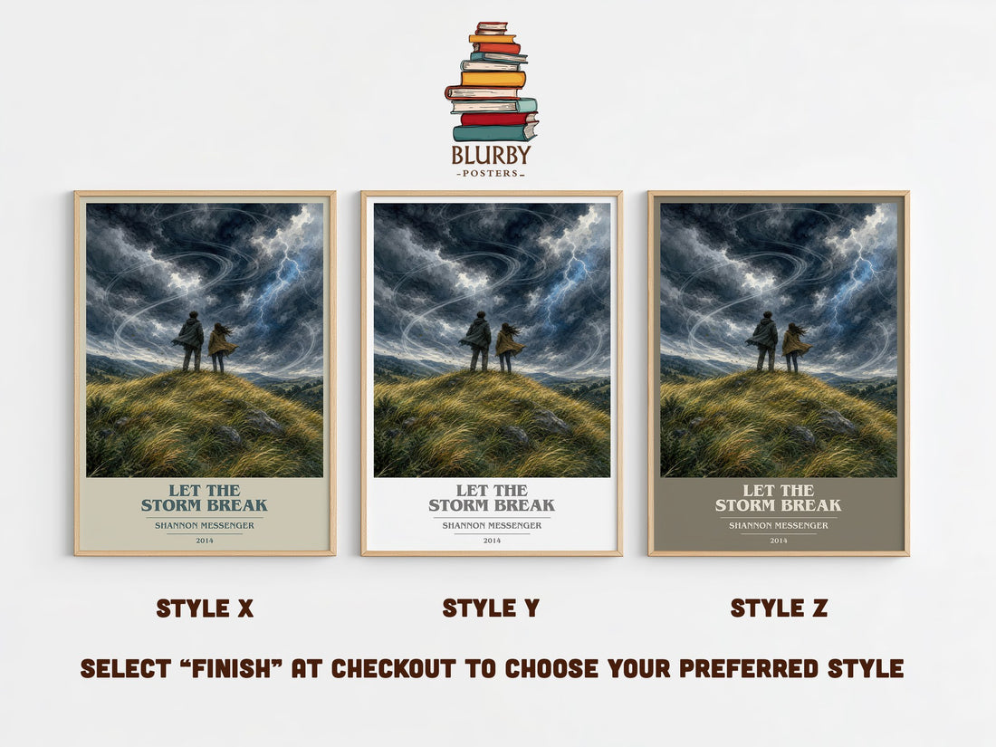 Let the Storm Break book cover print in frame leaning in hallway – young adult wall art (mockup)