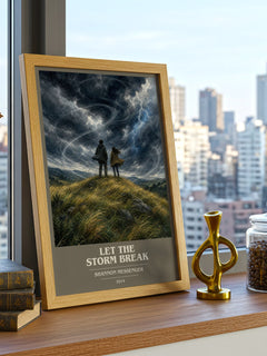 Let the Storm Break book cover print framed by window – literary home decor