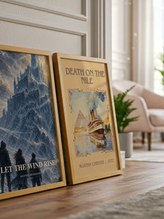 Let the Wind Rise watercolour print framed by window – literary home decor