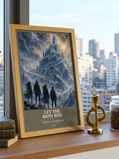 Let the Wind Rise book cover print framed by window – literary home decor