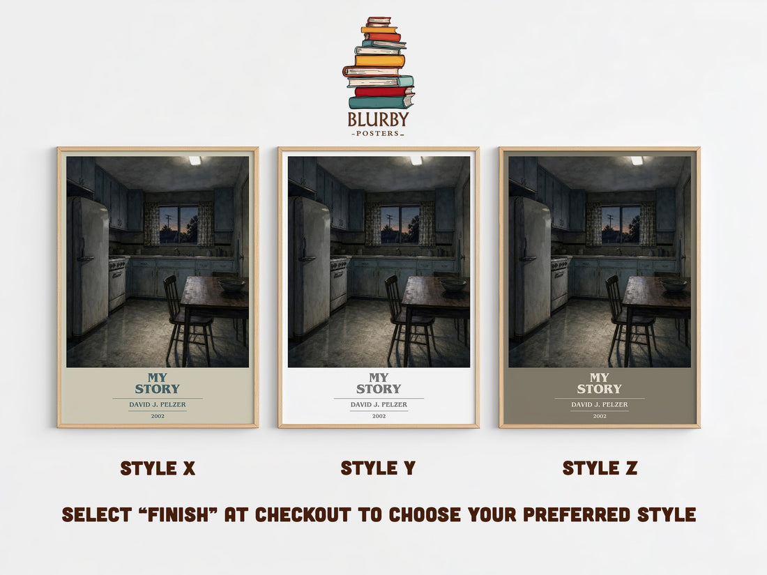 My story book cover print in frame leaning in hallway – memoir wall art (mockup)