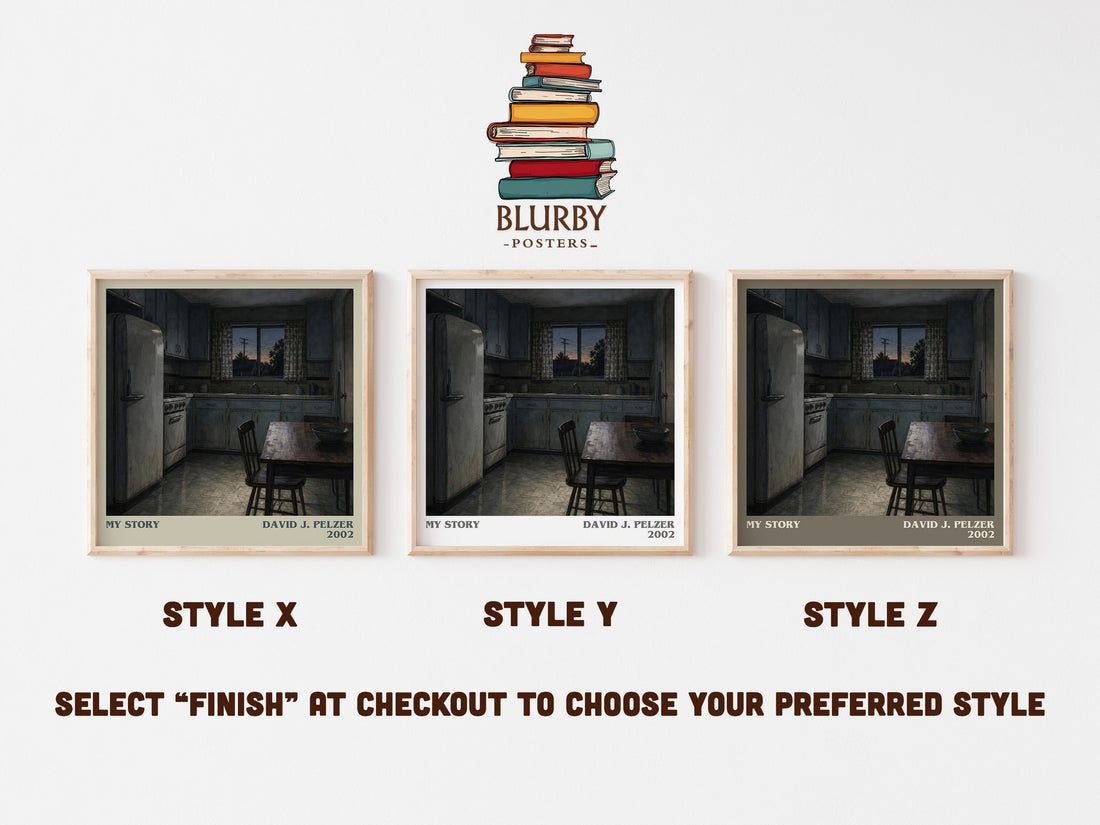 My story literary print in frame leaning in hallway – memoir wall art (mockup)