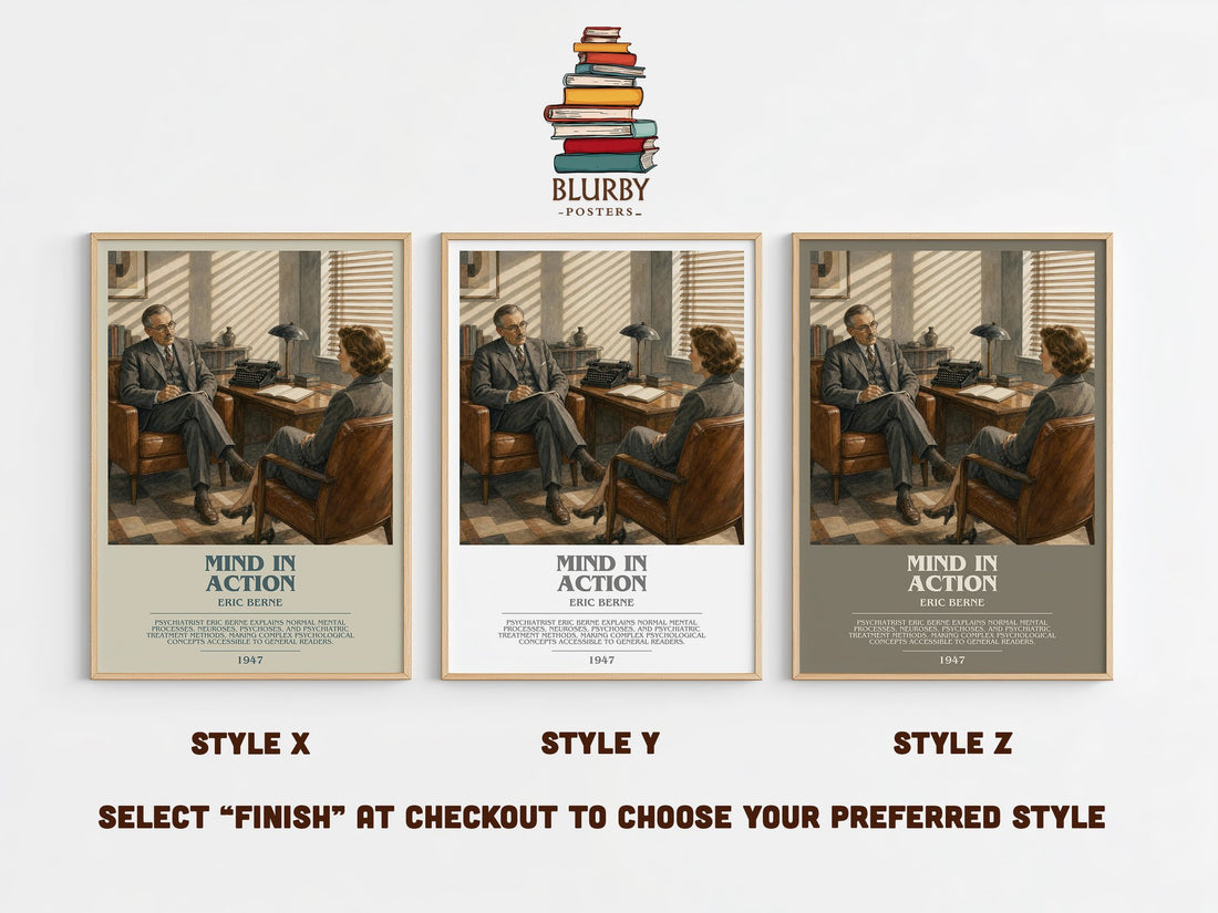 Mind in action bookish print in frame leaning in hallway – non fiction wall art (mockup)