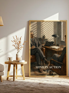 Mind in action watercolour print in frame leaning in hallway – non fiction wall art