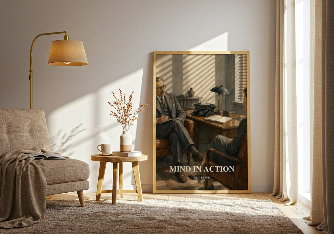 Mind in action watercolour print in frame leaning in hallway – non fiction wall art