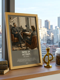 Mind in action Bookish Wall Art by Eric Berne – framed print on a city-view windowsill