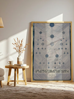 The structure and dynamics of organizations and groups watercolour print in frame leaning in hallway – non fiction wall art