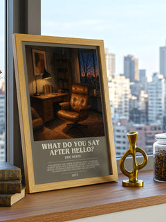 What Do You Say After Hello? bookish print framed by window – literary home decor
