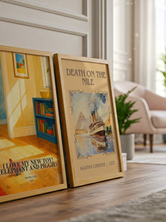I Love My New Toy! (Elephant and Piggie) watercolour print framed by window – literary home decor