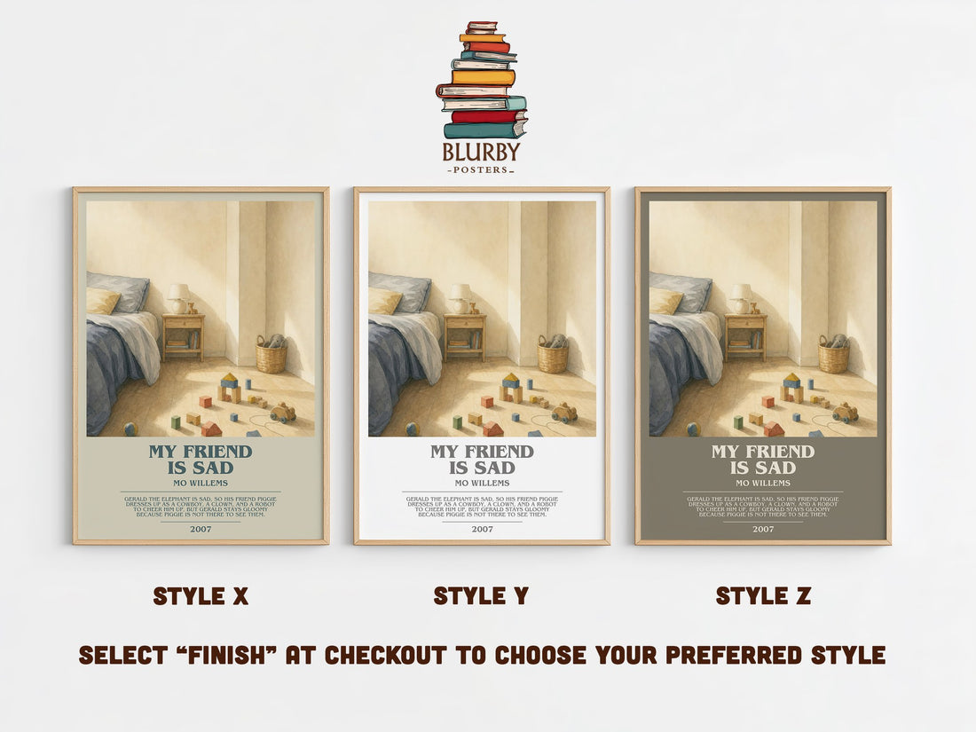 My Friend is Sad bookish print in frame leaning in hallway – childrens wall art (mockup)