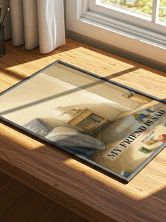 My Friend is Sad watercolour book poster framed on wall – childrens wall art
