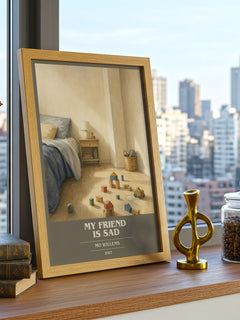 My Friend is Sad book cover print framed by window – literary home decor
