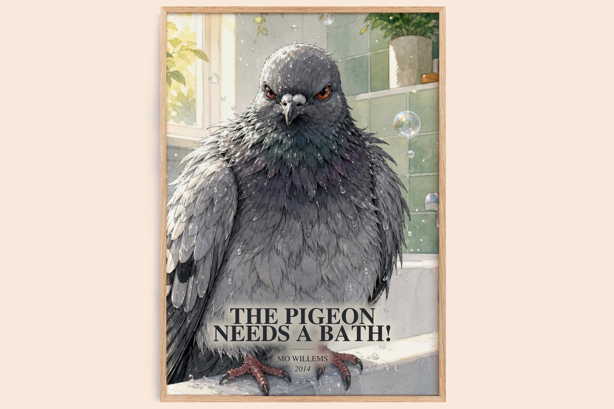 The Pigeon Needs a Bath! Book Watercolour Illustration by Mo Willems