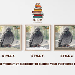 The Pigeon Needs a Bath! literary print in frame leaning in hallway – childrens wall art