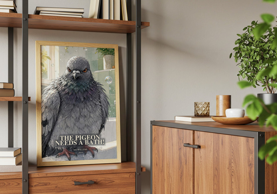 The Pigeon Needs a Bath! book watercolour illustration paper finish options – matte satin gloss