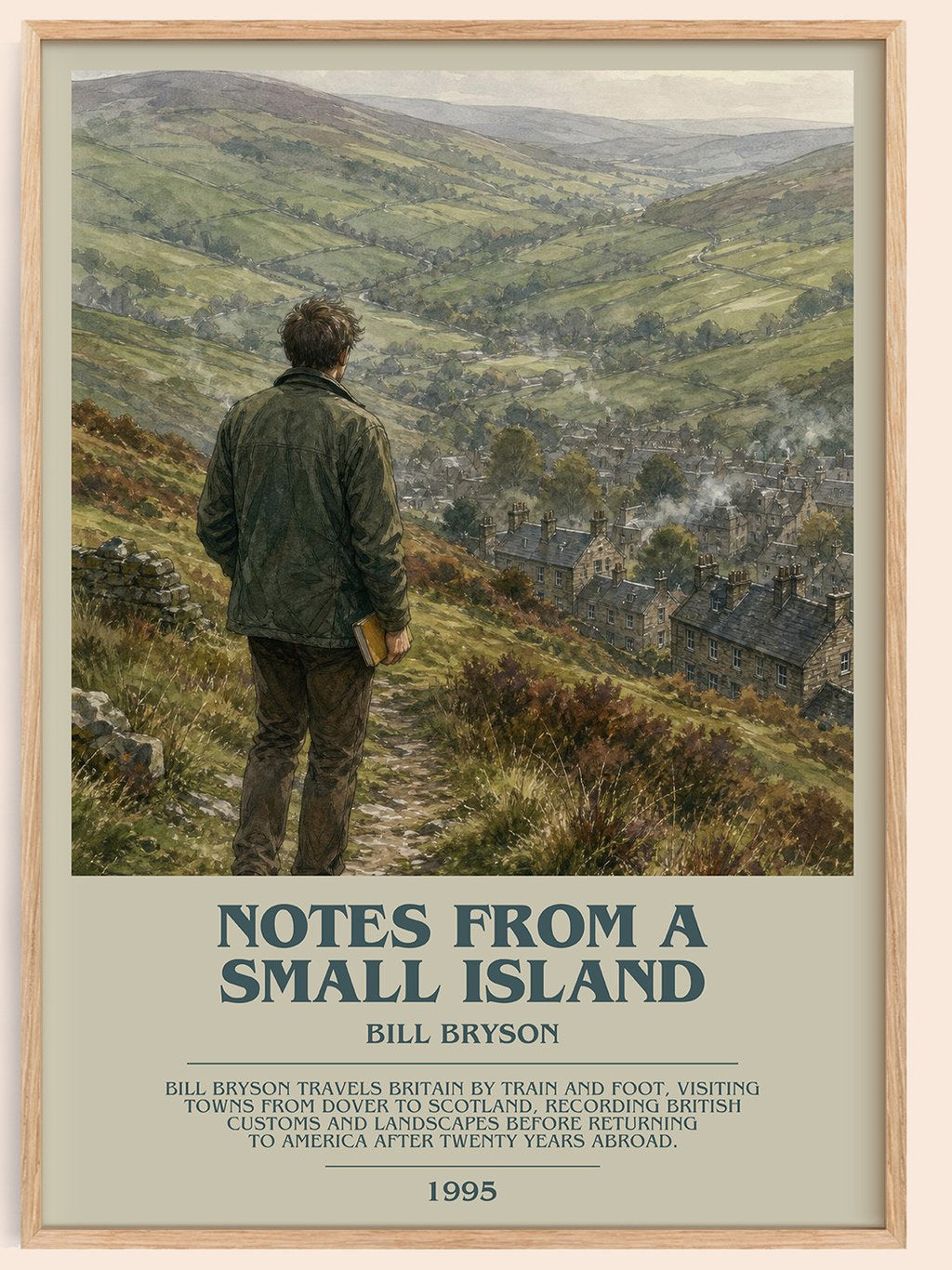 Notes from a small island bookish book poster by Bill Bryson – framed literary art print