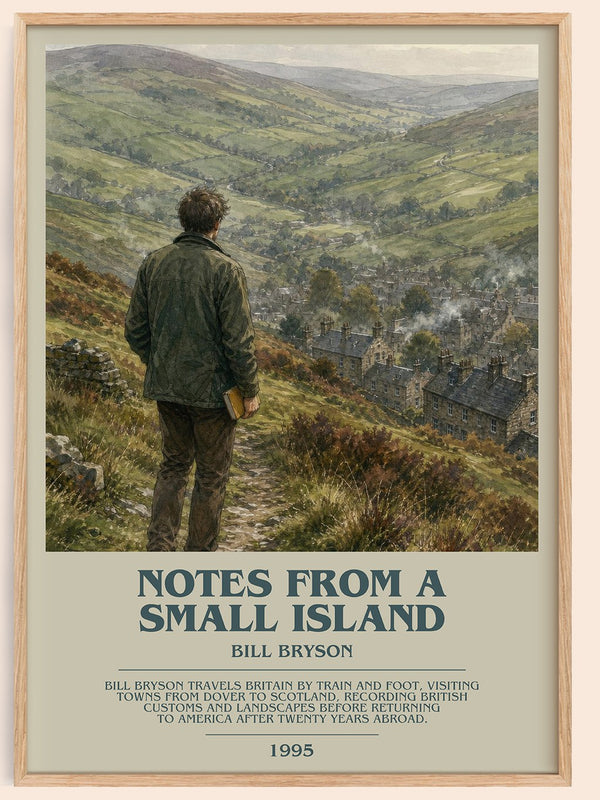 Notes from a small island bookish book poster by Bill Bryson – framed literary art print