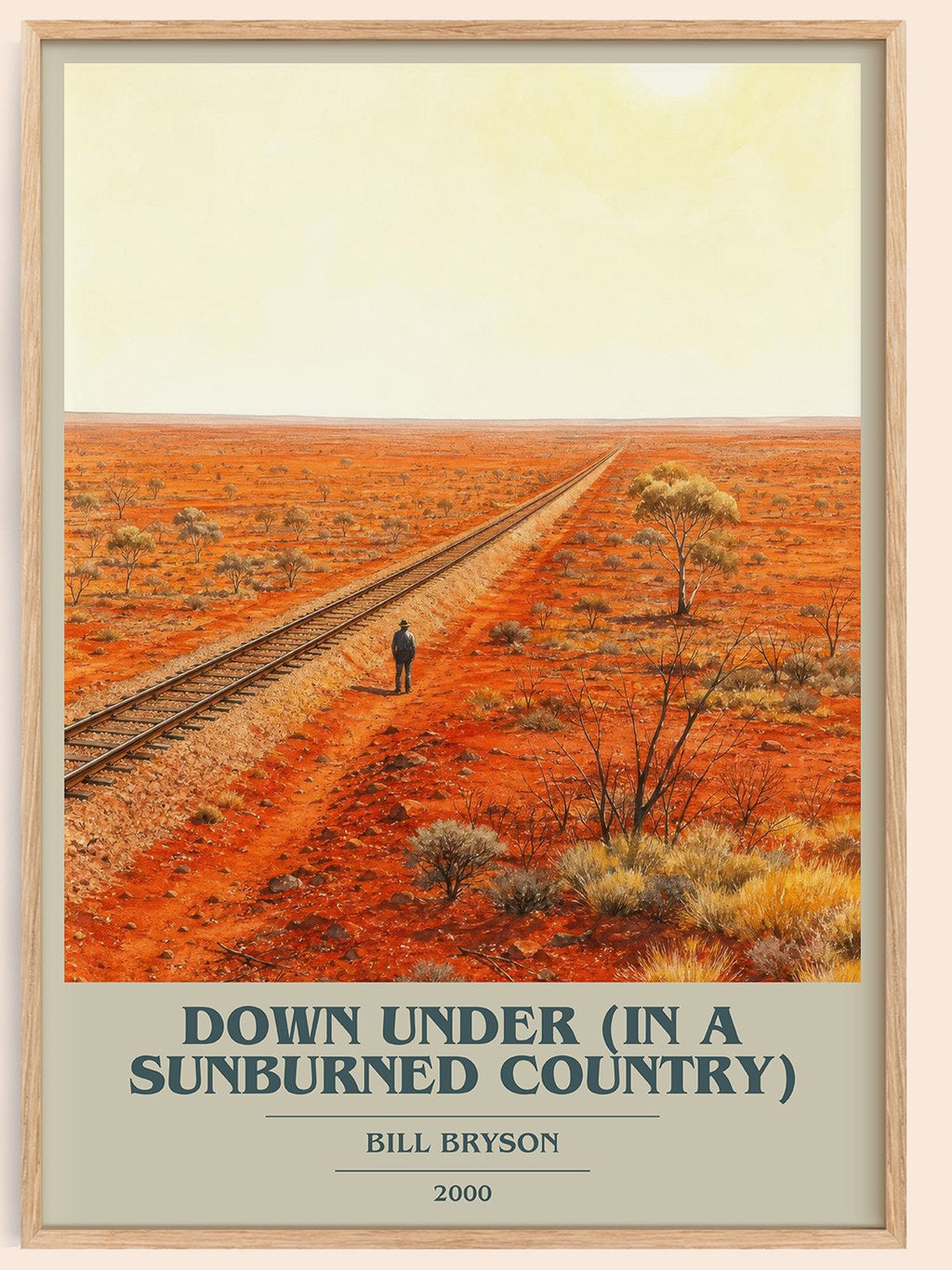 Down Under (In a Sunburned Country) book cover book poster by Bill Bryson – framed literary art print