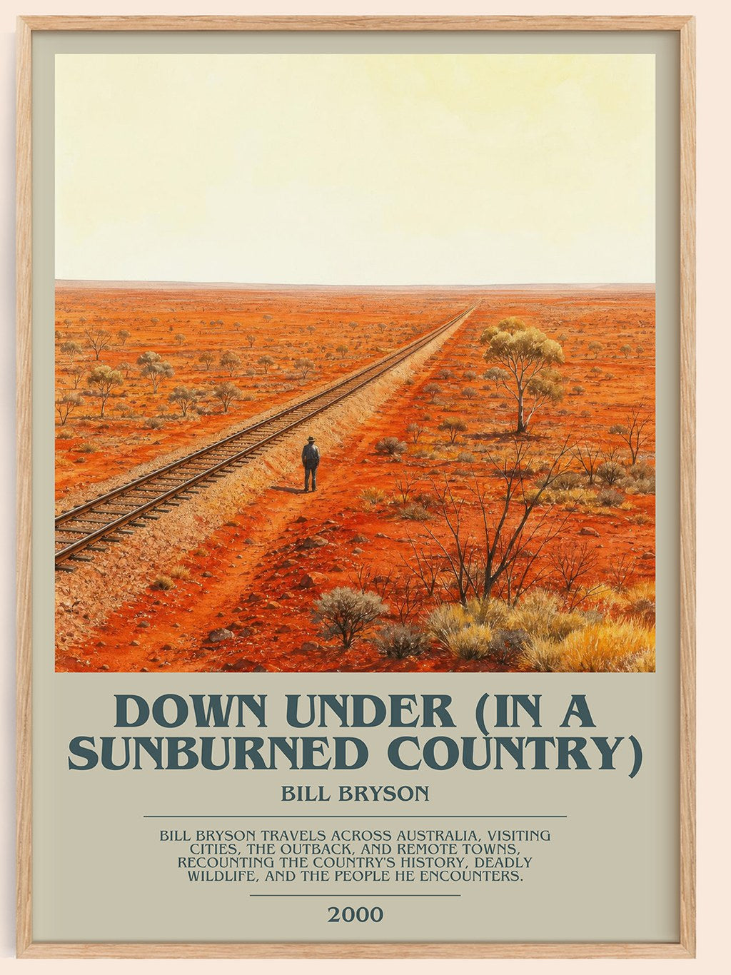 Down Under (In a Sunburned Country) bookish book poster by Bill Bryson – framed literary art print