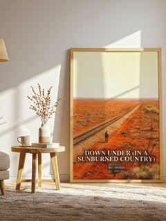 Down Under (In a Sunburned Country) watercolour print in frame leaning in hallway – non fiction wall art
