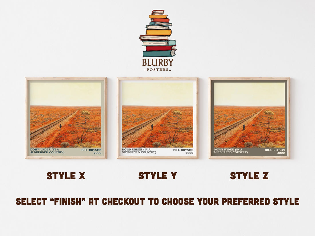 Down Under (In a Sunburned Country) literary print in frame leaning in hallway – non fiction wall art (mockup)